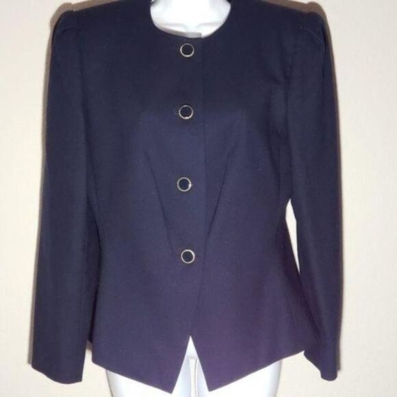 Kasper Wool Button Up Blazer Navy Size 8 - Picture 9 of 9